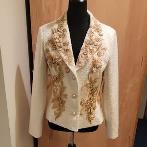 Nwt Boston Proper Cream and Gold Embroidered Blazer Sz 12